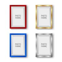Realistic gold, silver, red and blue vector picture frames isolated on white background with blank space for your photo