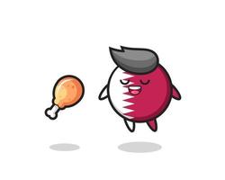 cute qatar flag badge floating and tempted because of fried chicken vector