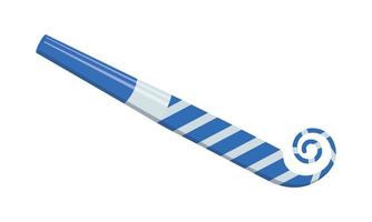 Unrolling party horn, sound whistle, birthday blower. Striped blue and silver noise maker vector