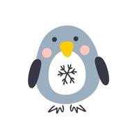 pingüino de estilo de dibujos animados con una ilustración de vector de copo de nieve