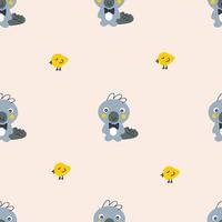 Doodle style seamless pattern with dinosaurs and small birds. vector