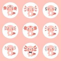 Hand drawn axolotls stickers collection. Perfect for instagram story highlight. vector