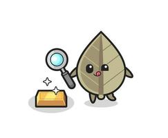 dried leaf character is checking the authenticity of the gold bullion vector