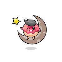 illustration of doughnut cartoon sitting on the half moon vector