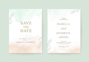 Beautiful simple and clean wedding invitation set with watercolor vector
