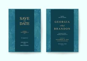 Romantic elegant navy and gold Wedding invitation template vector