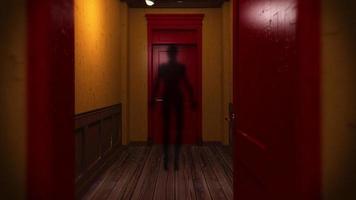 pasillo espeluznante con puertas que se abren animación de bucle 3d para el fondo del tema de halloween video