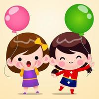 Cartoon Twins Cute Little Girls Holding Balloon vector