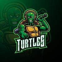 diseño de logotipo de mascota de tortuga esport vector
