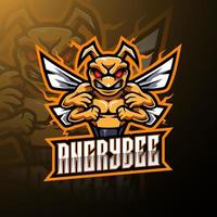 diseño de logotipo de mascota angry bee esport vector