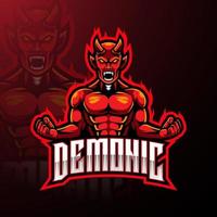 diseño del logotipo de la mascota del esport del diablo rojo enojado vector