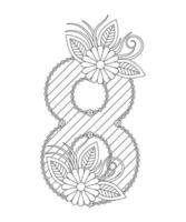 Number coloring page with floral style. 123 coloring page - number 5 vector