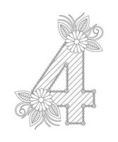 Number coloring page with floral style. 123 coloring page - number 5 vector