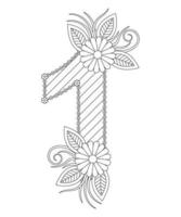 Number coloring page with floral style. 123 coloring page - number 5 vector