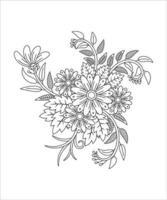 Black and white doodle flowers. Mehendi flower drawing and outline vector