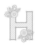 Alphabet coloring page with floral style. ABC coloring page - letter H vector