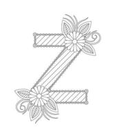 Alphabet coloring page with floral style. ABC coloring page - letter Z vector