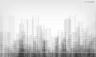 Wireframe city background. Perspective 3D render of building wireframe. Vector. vector