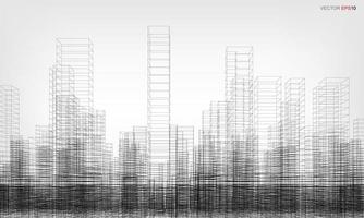 Wireframe city background. Perspective 3D render of building wireframe. Vector. vector