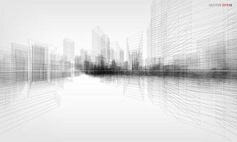 Wireframe city background. Perspective 3D render of building wireframe. Vector. vector