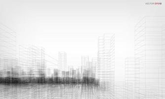 Wireframe city background. Perspective 3D render of building wireframe. Vector. vector