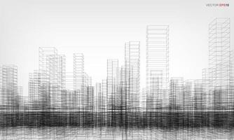 Wireframe city background. Perspective 3D render of building wireframe. Vector. vector