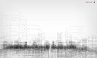 Wireframe city background. Perspective 3D render of building wireframe. Vector. vector