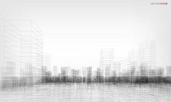 Wireframe city background. Perspective 3D render of building wireframe. Vector. vector