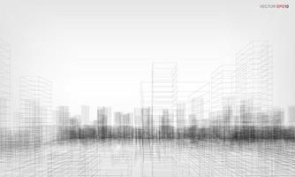 Wireframe city background. Perspective 3D render of building wireframe. Vector. vector