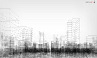 Wireframe city background. Perspective 3D render of building wireframe. Vector. vector