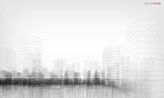 Wireframe city background. Perspective 3D render of building wireframe. Vector. vector