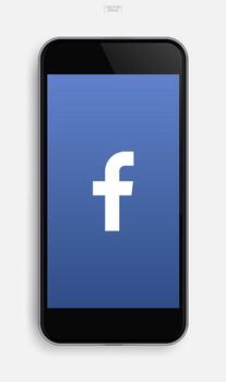 Realistic mobile phone with application image on display screen background. Vector. vector