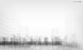 Wireframe city background. Perspective 3D render of building wireframe. Vector. vector