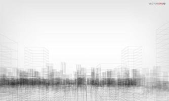 Wireframe city background. Perspective 3D render of building wireframe. Vector. vector