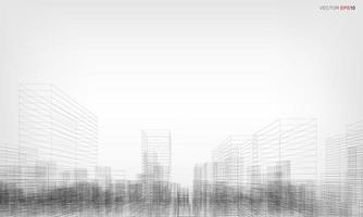 Wireframe city background. Perspective 3D render of building wireframe. Vector. vector