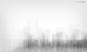 Wireframe city background. Perspective 3D render of building wireframe. Vector. vector