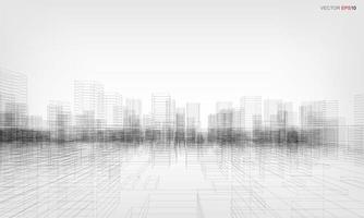 Wireframe city background. Perspective 3D render of building wireframe. Vector. vector