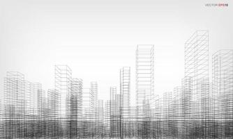 Wireframe city background. Perspective 3D render of building wireframe. Vector. vector