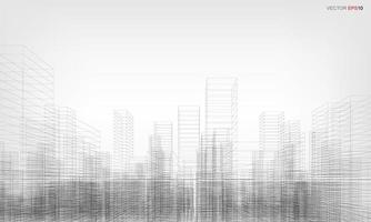 Wireframe city background. Perspective 3D render of building wireframe. Vector. vector