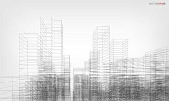 Wireframe city background. Perspective 3D render of building wireframe. Vector. vector