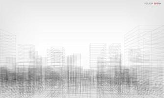 Wireframe city background. Perspective 3D render of building wireframe. Vector. vector