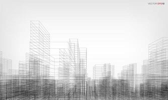 Wireframe city background. Perspective 3D render of building wireframe. Vector. vector