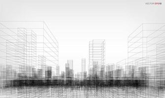 Wireframe city background. Perspective 3D render of building wireframe. Vector. vector