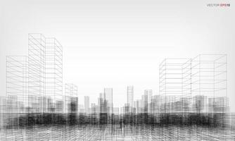 Wireframe city background. Perspective 3D render of building wireframe. Vector. vector