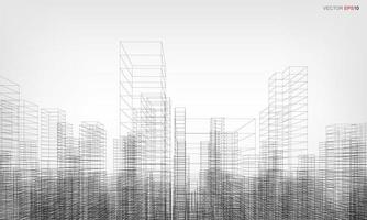 Wireframe city background. Perspective 3D render of building wireframe. Vector. vector