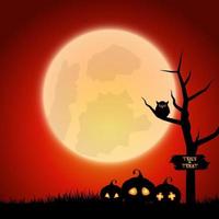 Ilustración de halloween con gran bola de luna brillante en el cielo nocturno brillante vector