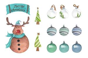 Set of Christmas decorations. Watercolor illustration. vector