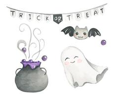 Happy Halloween collection. Watercolor illustration. vector