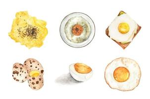 Ilustración acuarela de un sabroso desayuno matutino hecho de huevos. vector