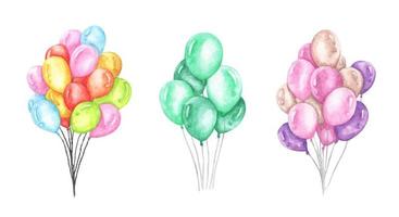 Set of colorful balloons. Watercolor illustration. vector